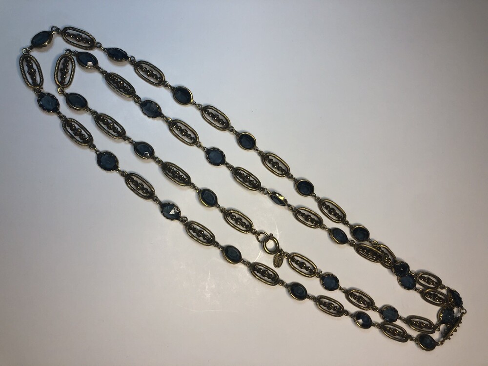 Signed COROCRAFT Beautiful Vintage Long Rhinestone Crystal Necklace Germany 52"
